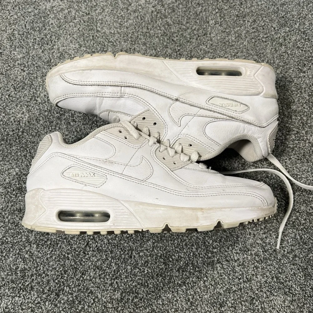 Nike Air Max 90 Leather GS 6.5Y CD6864-100 Triple White Sneakers Shoes